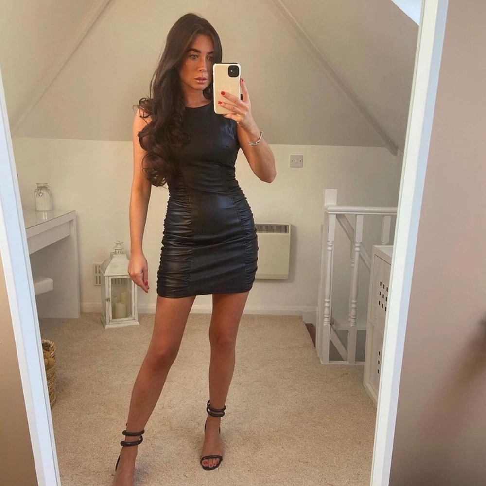 NWOT Zara Blogger Faux Leather Ruched Mini Dress.